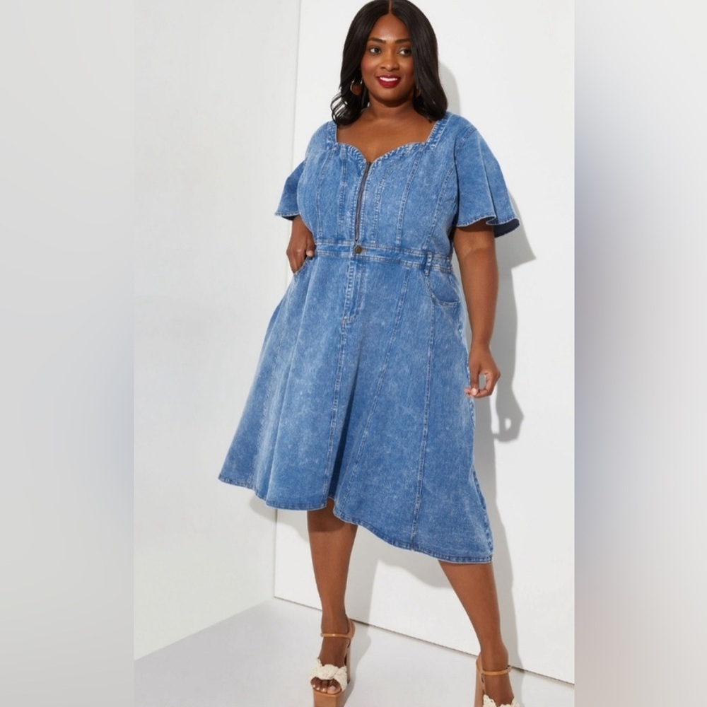 NWT Ashley Stewart - Hi Low A Line Denim Dress